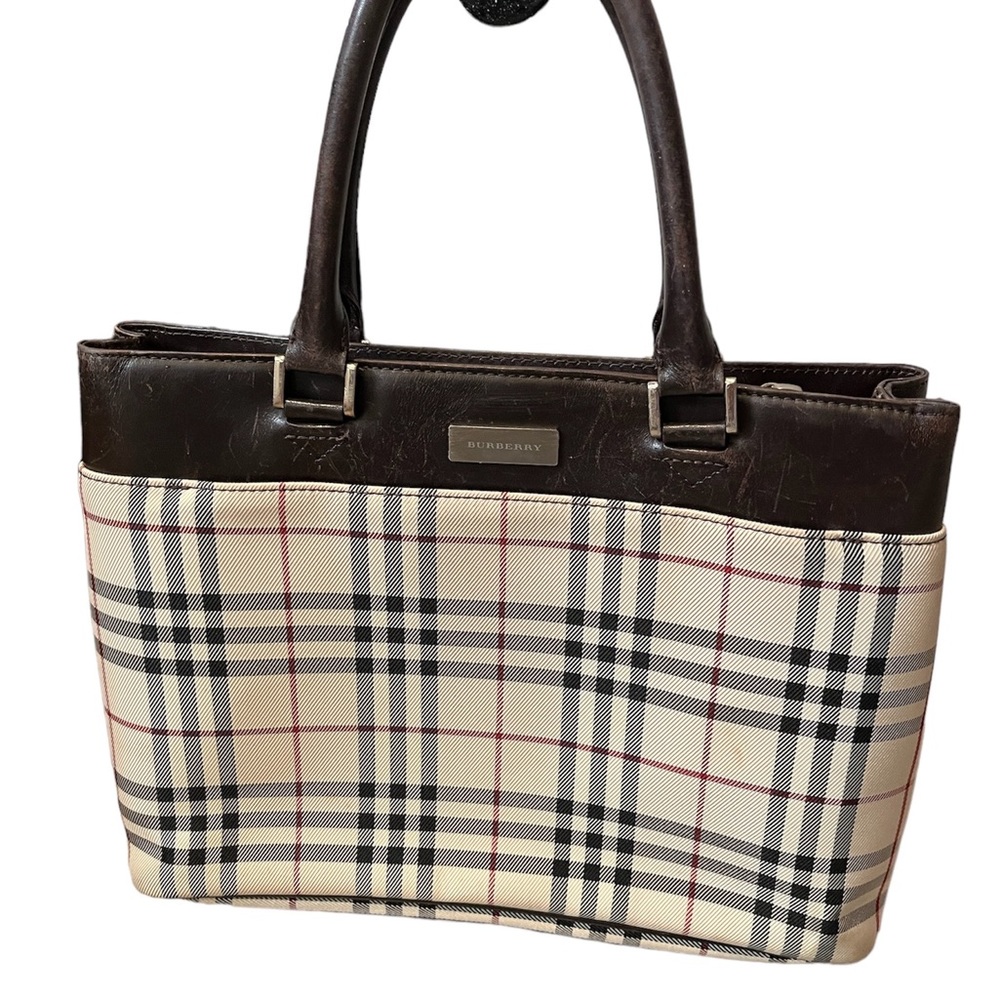 Burberry Nova Check Leather Trim Square Bag
